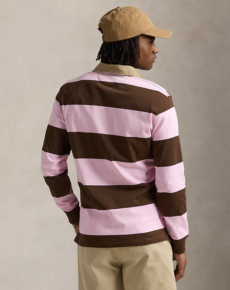 Classic Fit Khaki-Collar Rugby Shirt Carmel Pink/Chocolate Mou