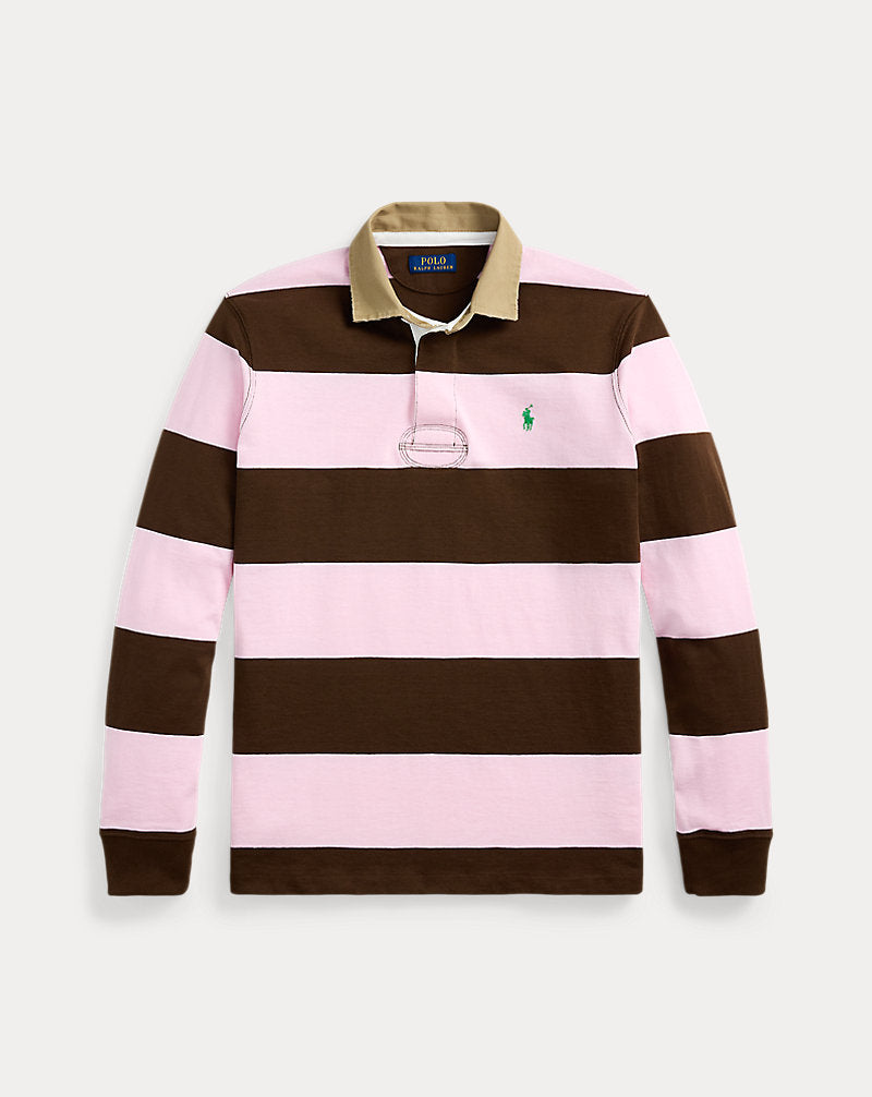 Classic Fit Khaki-Collar Rugby Shirt Carmel Pink/Chocolate Mou