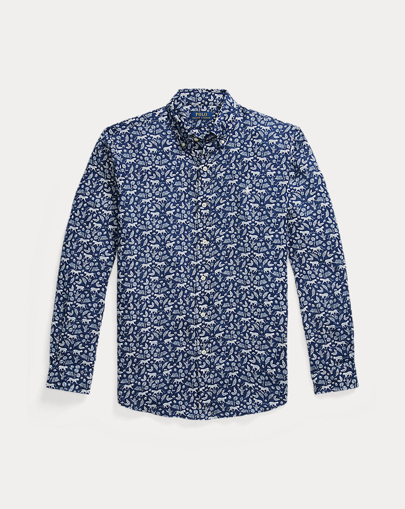 Custom Fit Print Linen Shirt Jaguar Palms
