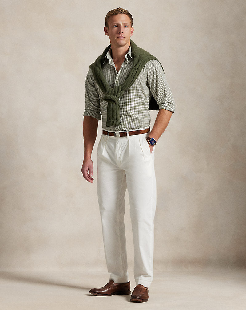 Custom Fit Checked Stretch Poplin Shirt White New Olive