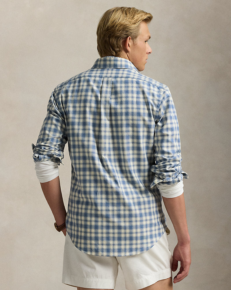Custom Fit Plaid Oxford Shirt Blue Cream