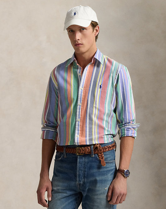 Custom Fit Striped Oxford Shirt Navy/Red Multi