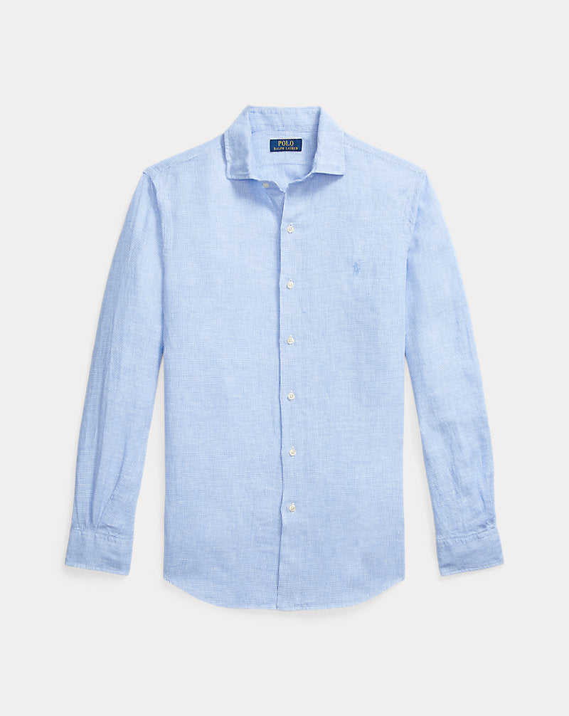 Custom Fit Linen Shirt Cabana Blue White