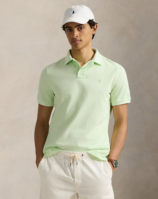 Custom Slim Mineral-Dyed Mesh Polo Shirt Leaf