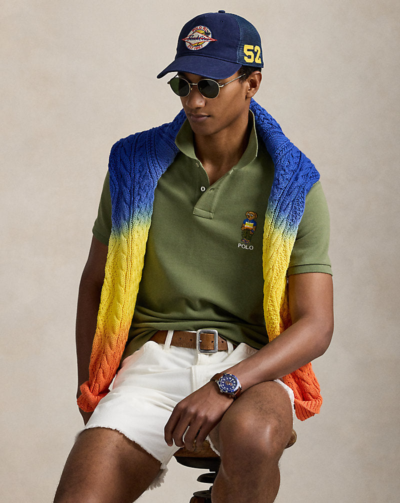 Custom Slim Polo Bear Mesh Polo Shirt Tree Green Beach Shp