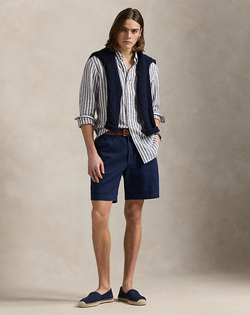 Custom Fit Striped Linen Shirt Navy/White