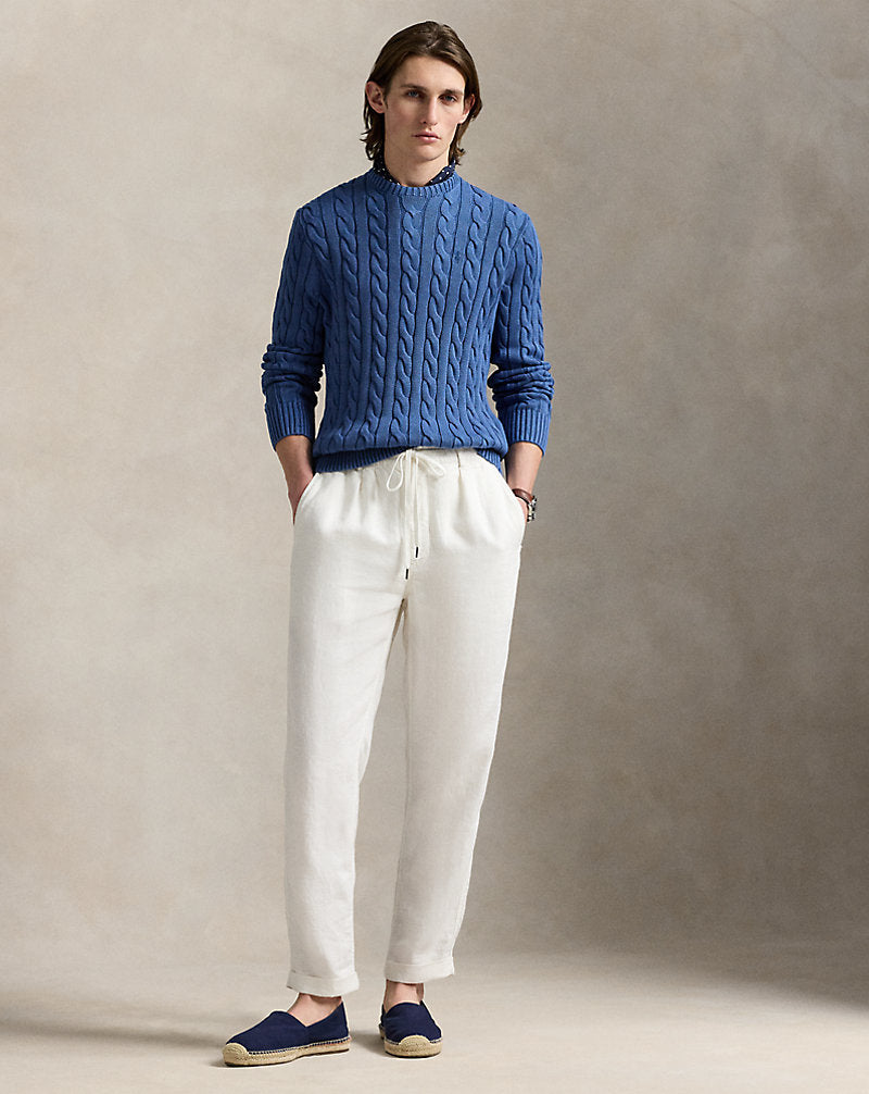 Cable-Knit Garment-Dyed Cotton Jumper Navy