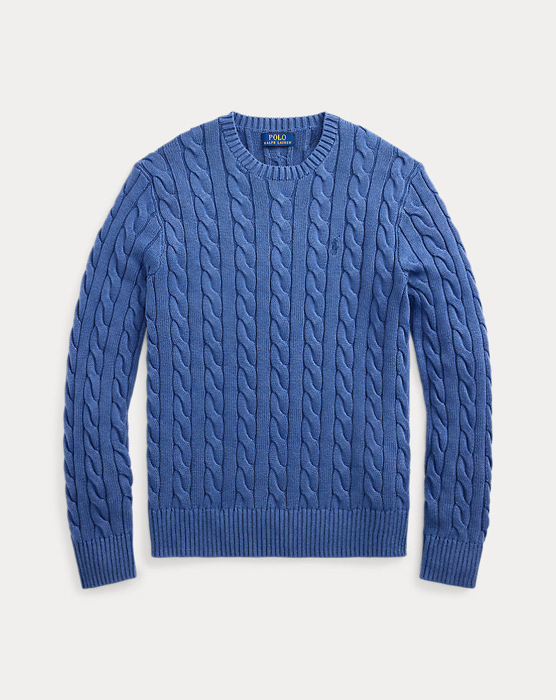 Cable-Knit Garment-Dyed Cotton Jumper Navy