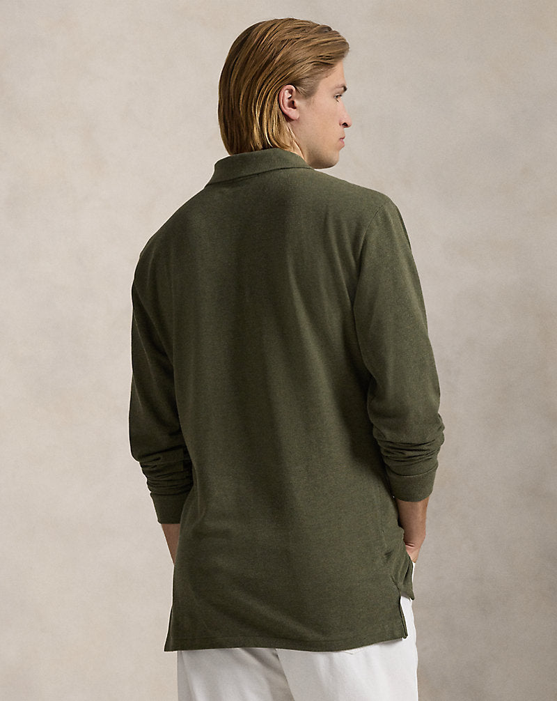 Mesh Long-Sleeve Polo Shirt Service Green Hthr