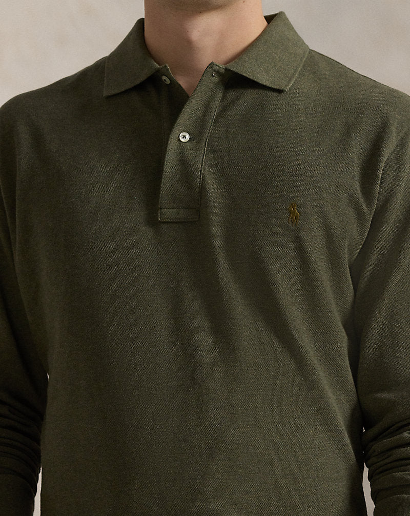 Mesh Long-Sleeve Polo Shirt Service Green Hthr