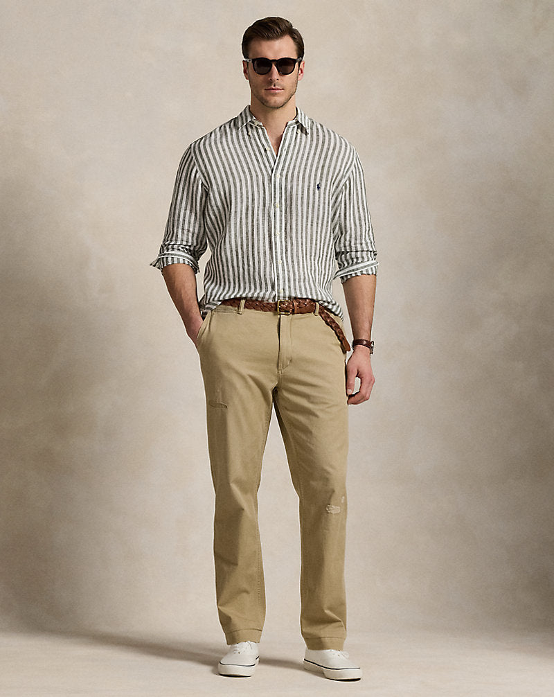 Striped Linen Shirt New Olive/White