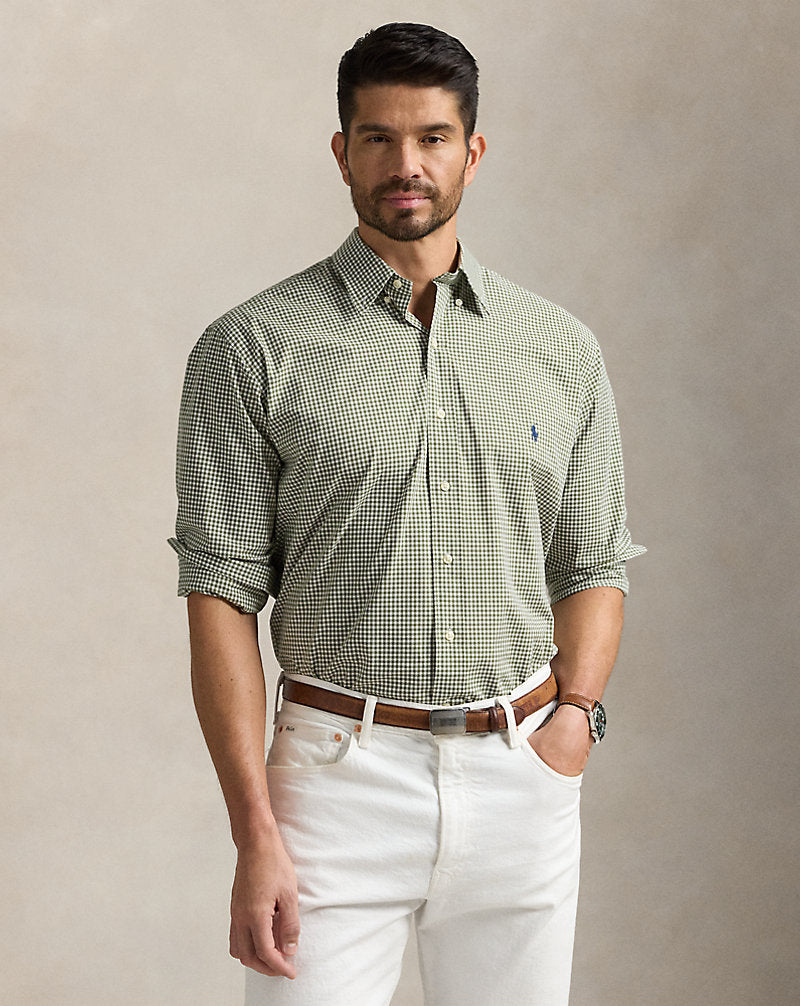 Gingham Stretch Poplin Shirt Garden Trail White