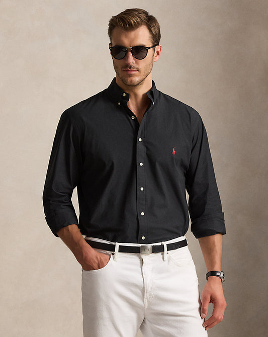 Stretch Poplin Shirt Polo Black