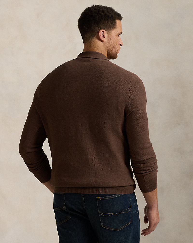 Mesh-Knit Cotton Jumper Dark Roast Melange