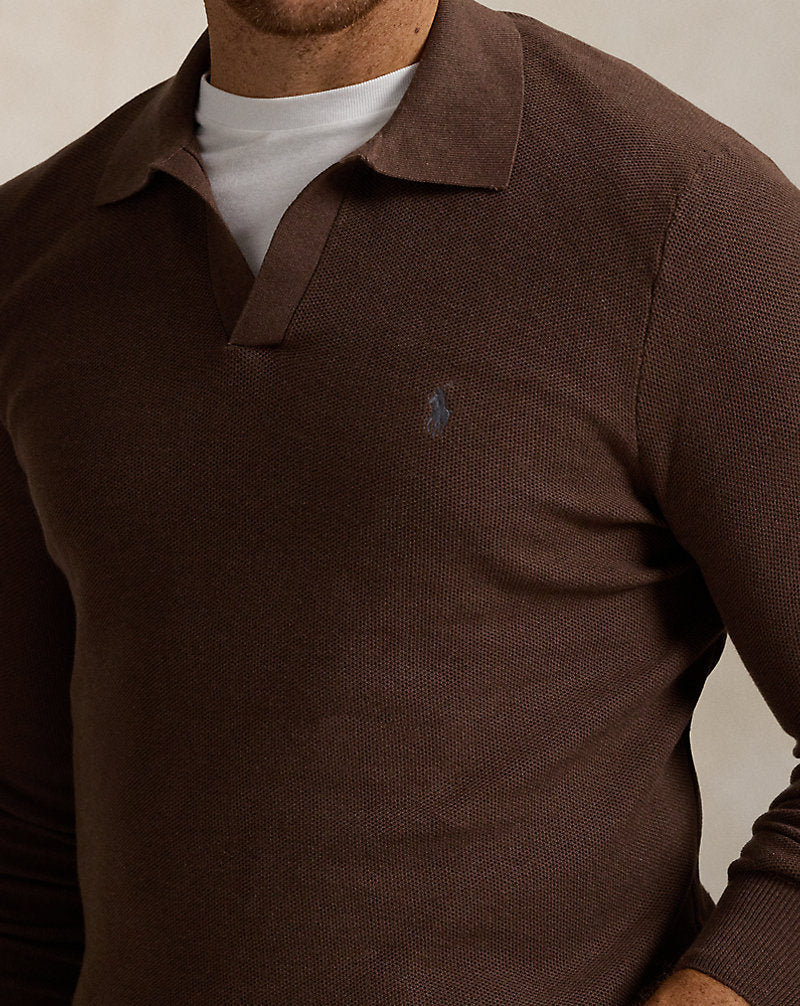 Mesh-Knit Cotton Jumper Dark Roast Melange