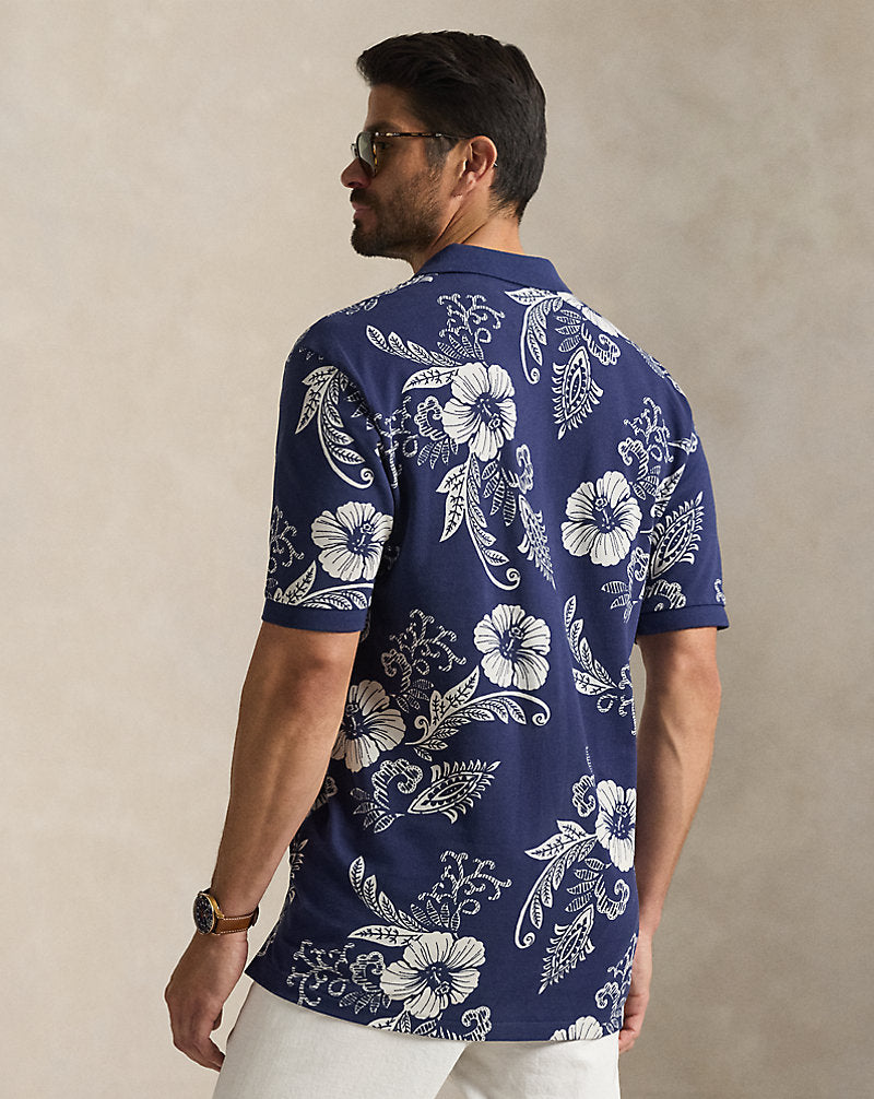 Hibiscus-Print Mesh Polo Shirt Two Tone Hibiscus