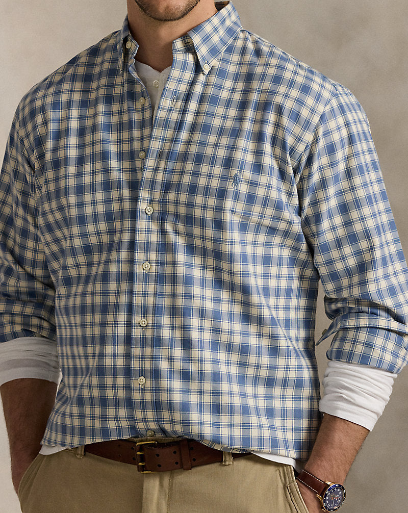 Plaid Oxford Shirt Blue Cream