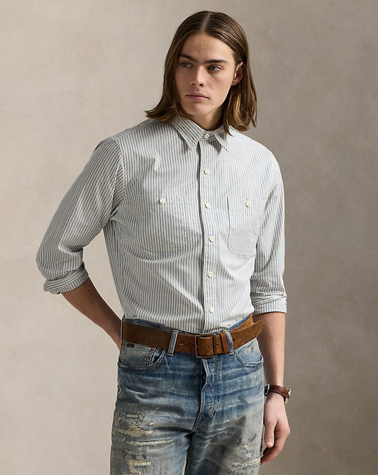 Classic Fit Striped Workshirt Cream Blue Multi