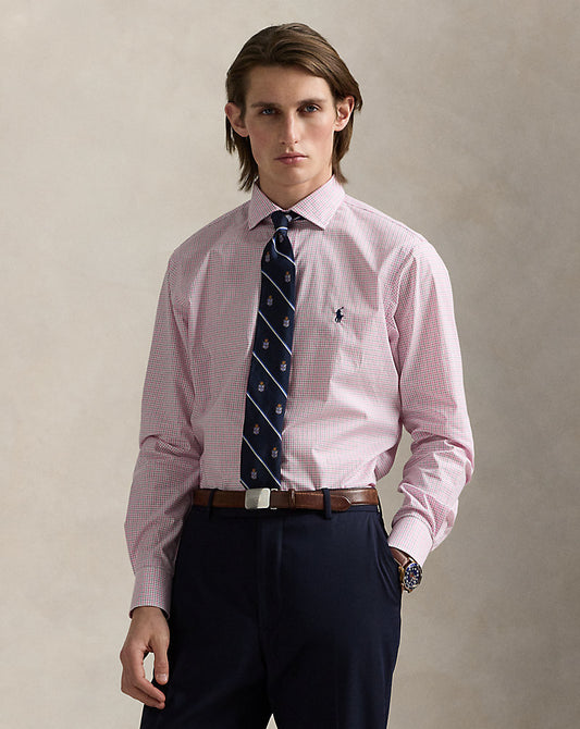 Custom Fit Checked Poplin Shirt White Belaire Pink