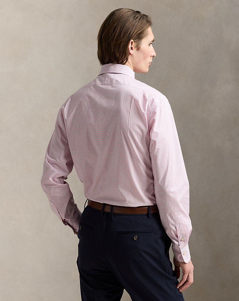 Custom Fit Checked Poplin Shirt White Belaire Pink
