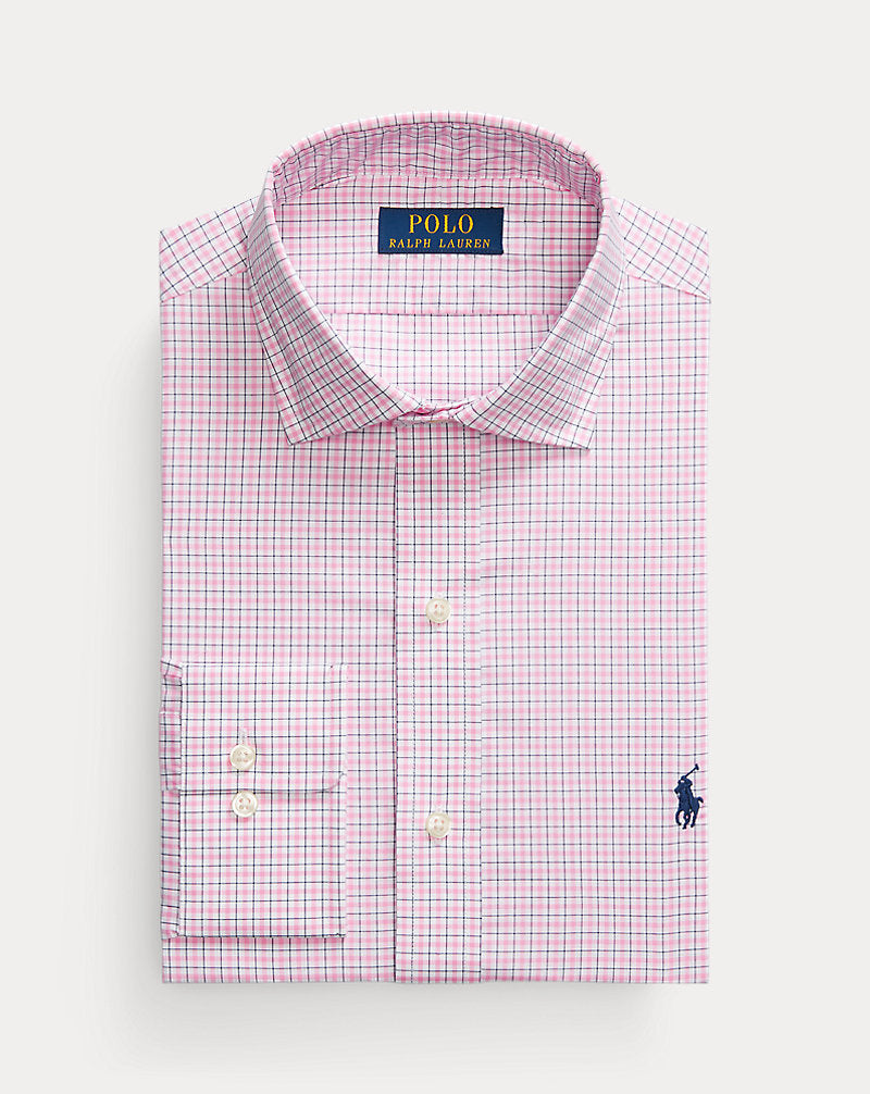 Custom Fit Checked Poplin Shirt White Belaire Pink