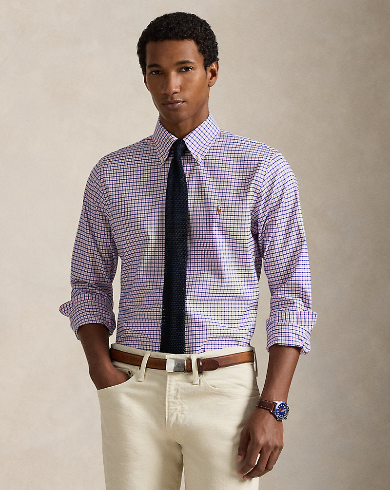 Custom Fit Checked Pinpoint Oxford Shirt Belaire Pink Blue Multi