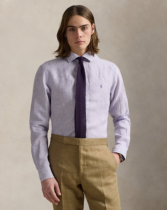 Custom Fit Striped Linen Shirt Spring Violet White