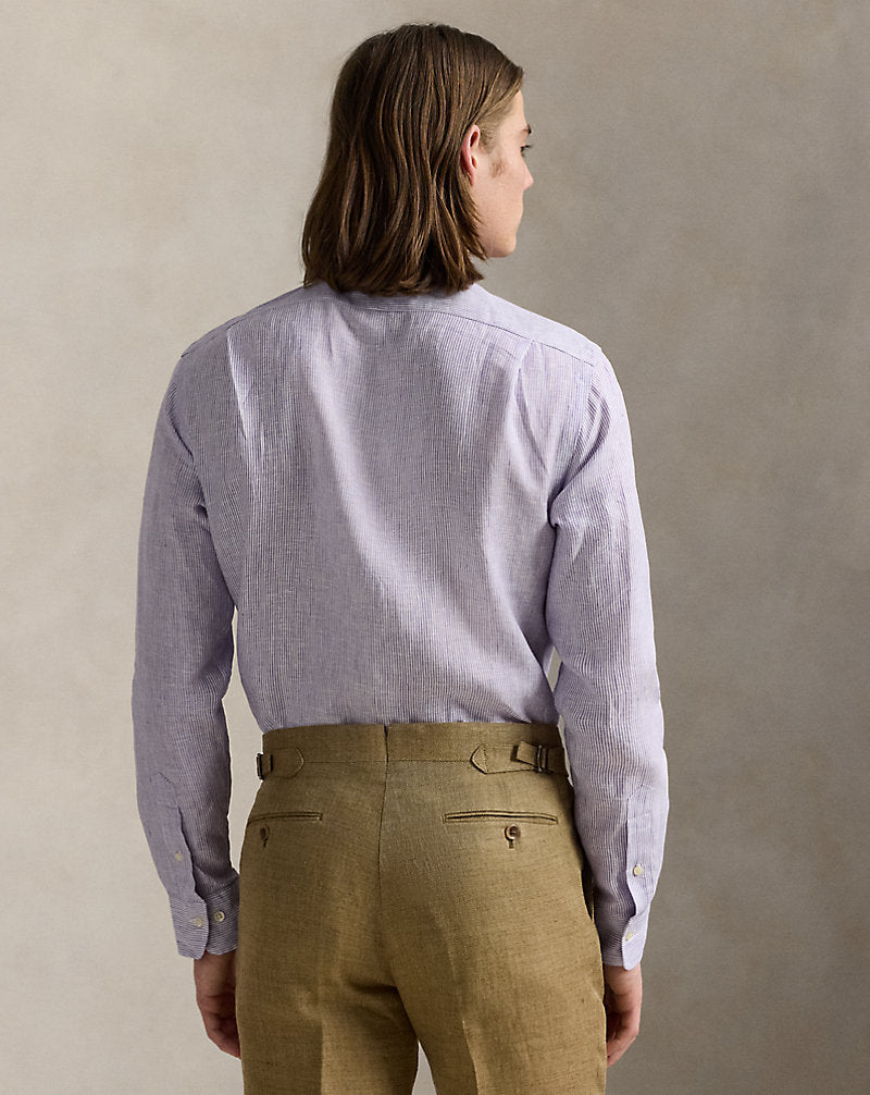 Custom Fit Striped Linen Shirt Spring Violet White