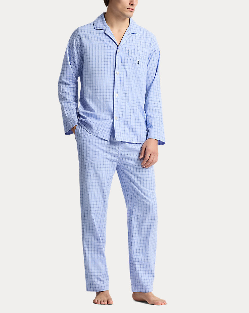 Monogram-Print Cotton Pyjama Set Blueplaid