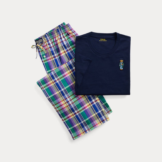 Polo Bear & Plaid Cotton Sleep Set Plaid & Tee