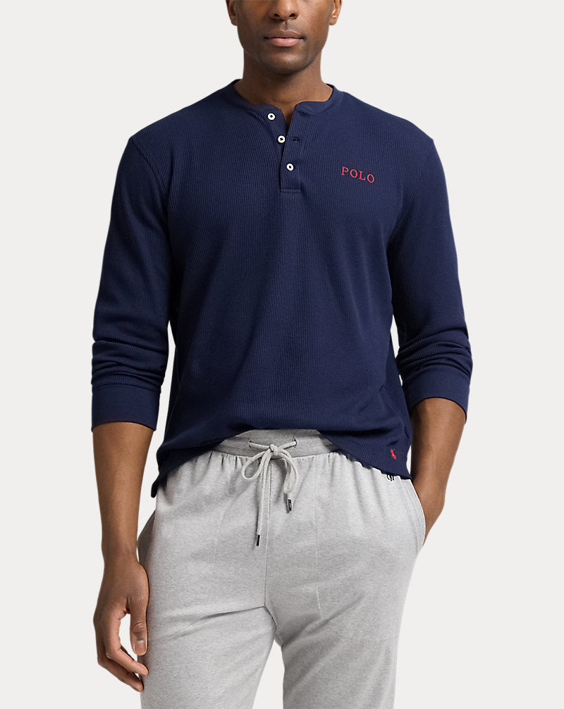 Waffle-Knit Henley Sleep Shirt Cruise Navy