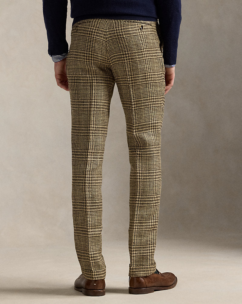 Glen Plaid Linen-Silk Suit Trouser Tan/Brown And Green Deco