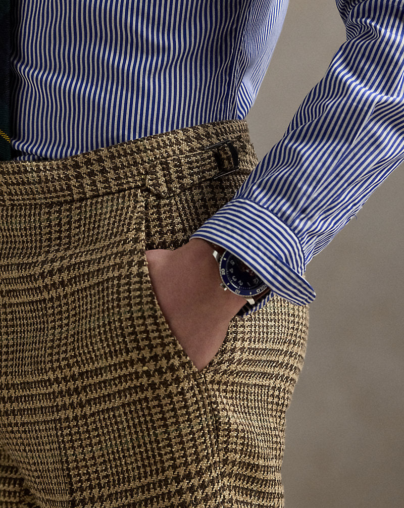 Glen Plaid Linen-Silk Suit Trouser Tan/Brown And Green Deco