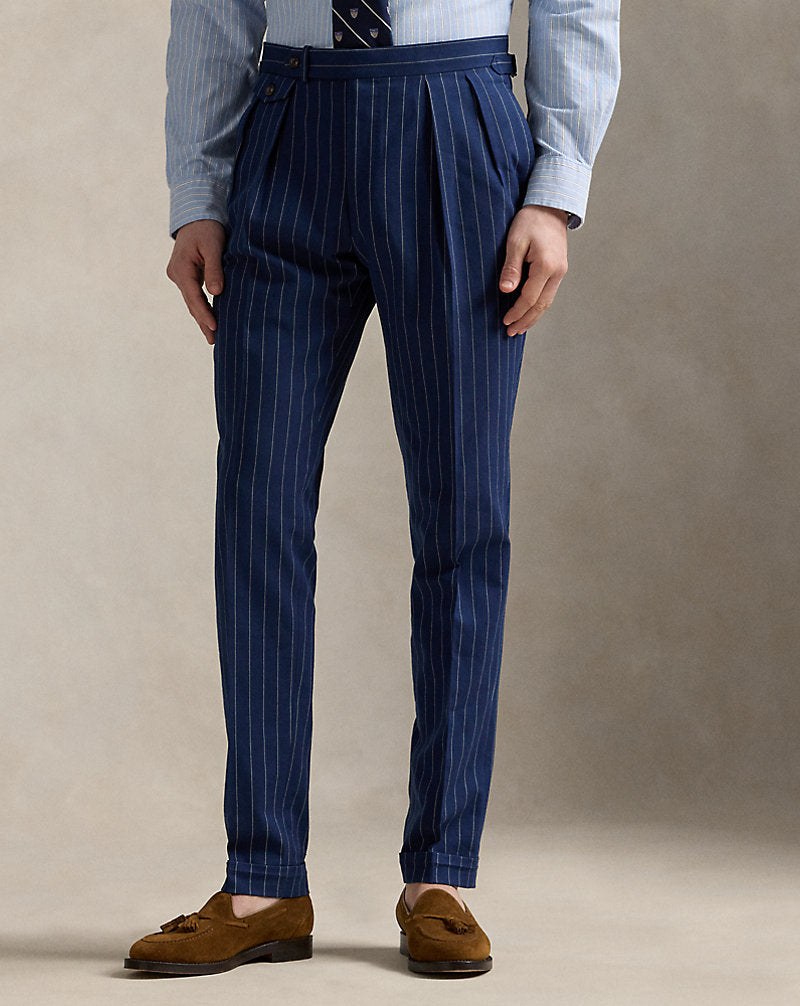Pleated Rope-Stripe Suit Trouser Bright Navy/Cream
