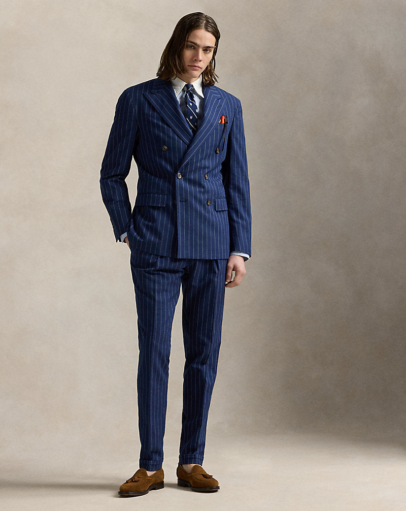 Pleated Rope-Stripe Suit Trouser Bright Navy/Cream