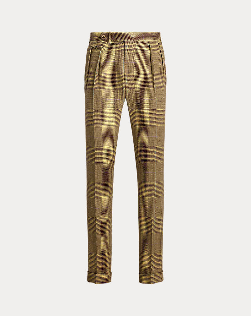 Glen Plaid Linen Suit Trouser Tan/Brown/Teal