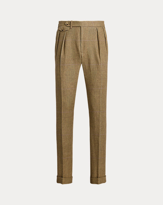 Glen Plaid Linen Suit Trouser Tan/Brown/Teal
