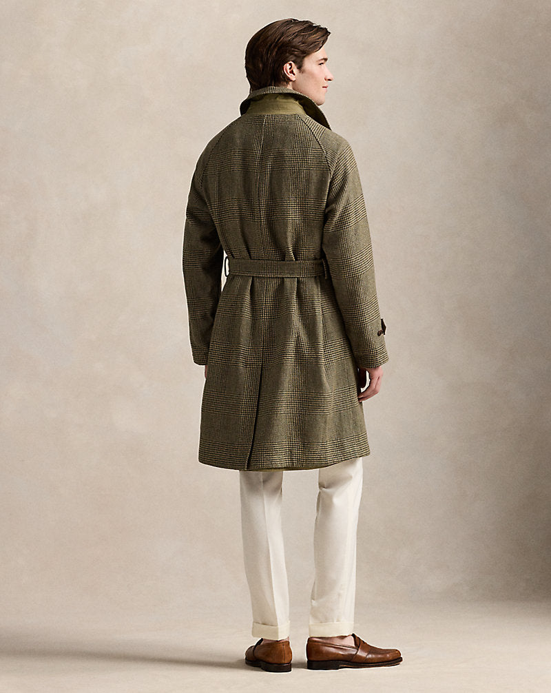 Reversible Plaid Tweed-Poplin Topcoat Olive/dark Olive