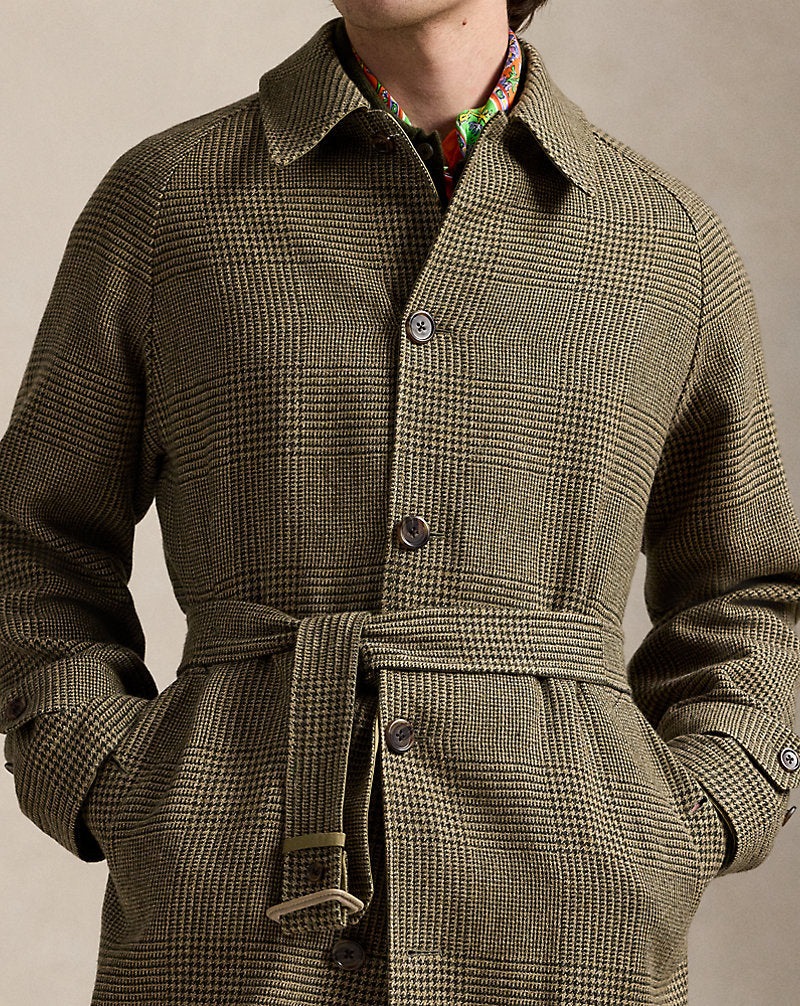Reversible Plaid Tweed-Poplin Topcoat Olive/dark Olive