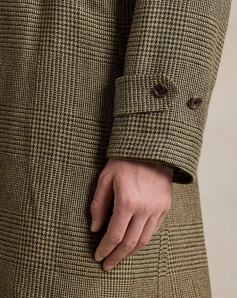 Reversible Plaid Tweed-Poplin Topcoat Olive/dark Olive