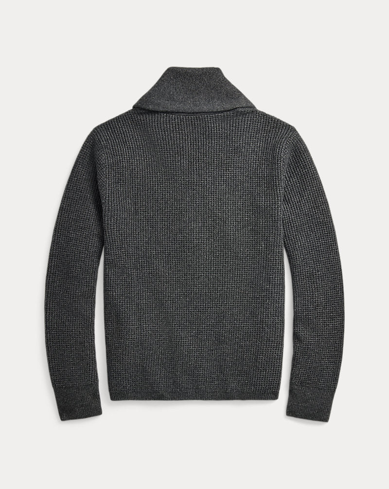 Waffle-Knit Cashmere Cardigan Dark Grey Heather