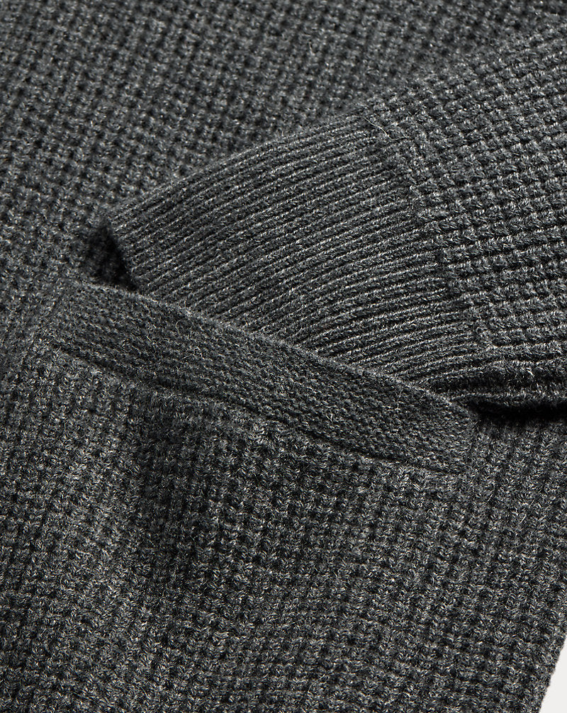 Waffle-Knit Cashmere Cardigan Dark Grey Heather