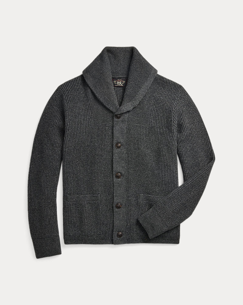 Waffle-Knit Cashmere Cardigan Dark Grey Heather