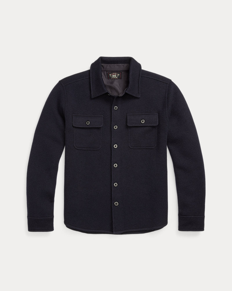 Birdseye Jacquard Wool Workshirt Jumper Navy