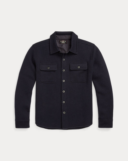 Birdseye Jacquard Wool Workshirt Jumper Navy