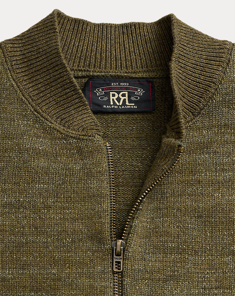 Cotton-Wool Full-Zip Jumper Olive Heather