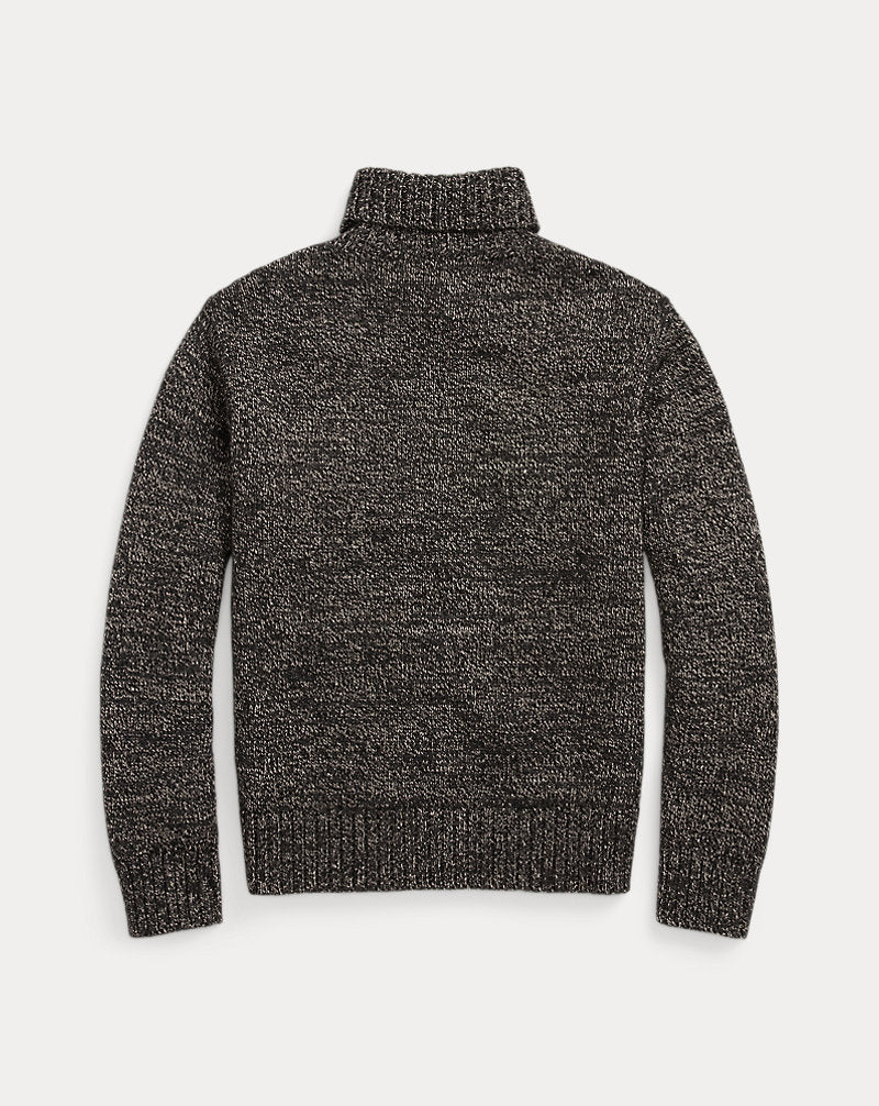 Marled Wool-Blend Roll Neck Jumper Black/Cream Marl