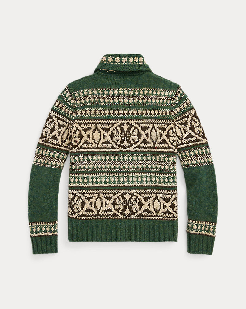 Wool Full-Zip Cardigan Green Multi