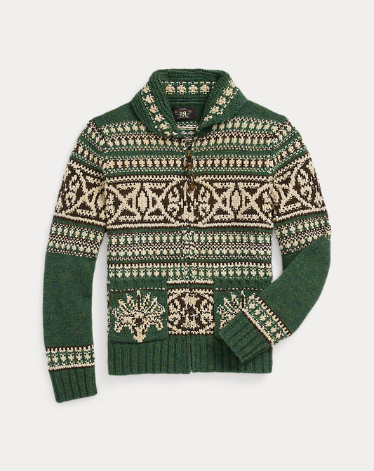 Wool Full-Zip Cardigan Green Multi