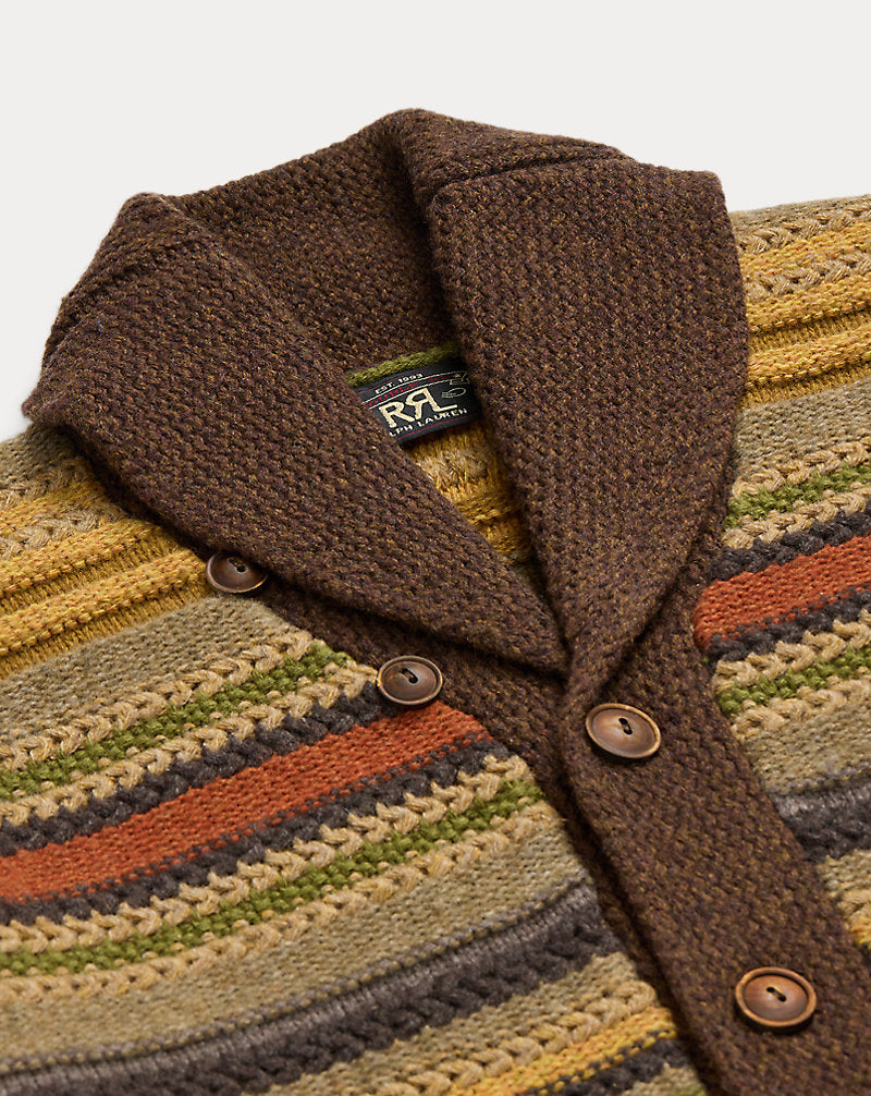 Striped Wool Shawl-Collar Cardigan Brown Multi